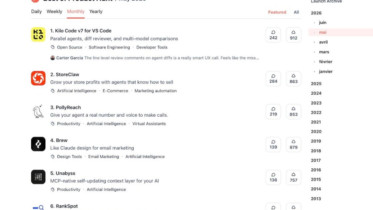 IA, link in bio, SEO : 5 nouveaux outils à découvrir sur Product Hunt en mai 2026