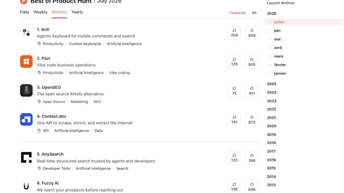 IA, SEO, vidéo : 5 nouveaux outils à découvrir sur Product Hunt en juillet 2026