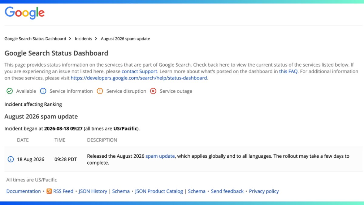 SEO : Google déploie une mise à jour de ses algorithmes (August 2026 spam update)